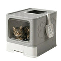 Foldable Enclosed Cat Litter Box with Scoop and Front Door - Grey