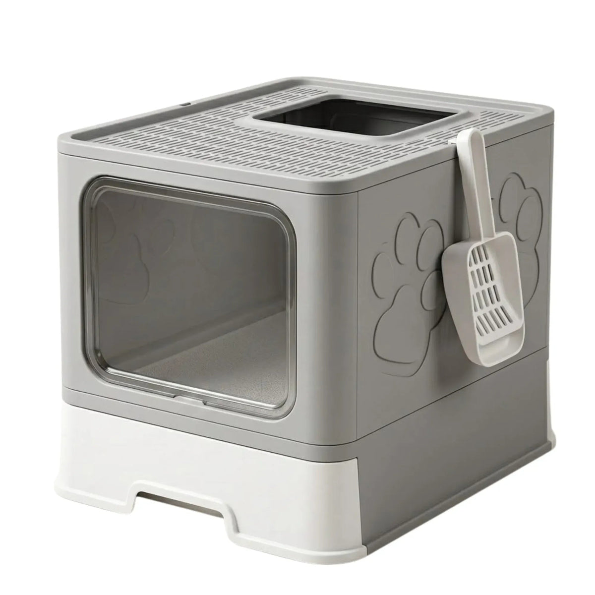 Foldable Enclosed Cat Litter Box with Scoop and Front Door - Grey - Pet Care > Cat Supplies > Cat Furniture - Rivercity House & Home Co. (ABN 18 642 972 209) - Affordable Modern Furniture Australia