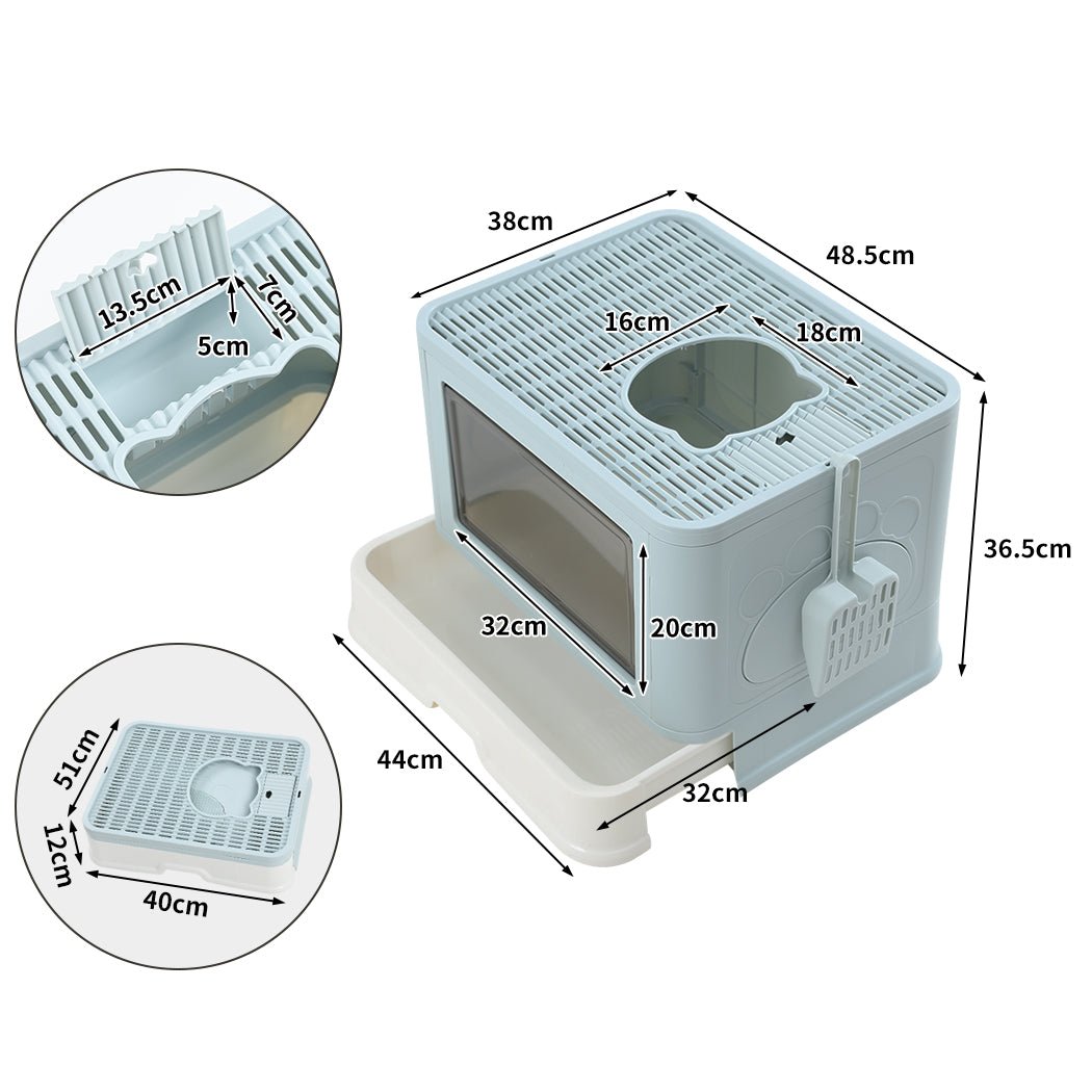 Foldable Enclosed Cat Litter Box with Scoop - Blue - Rivercity House & Home Co. (ABN 18 642 972 209) - Affordable Modern Furniture Australia