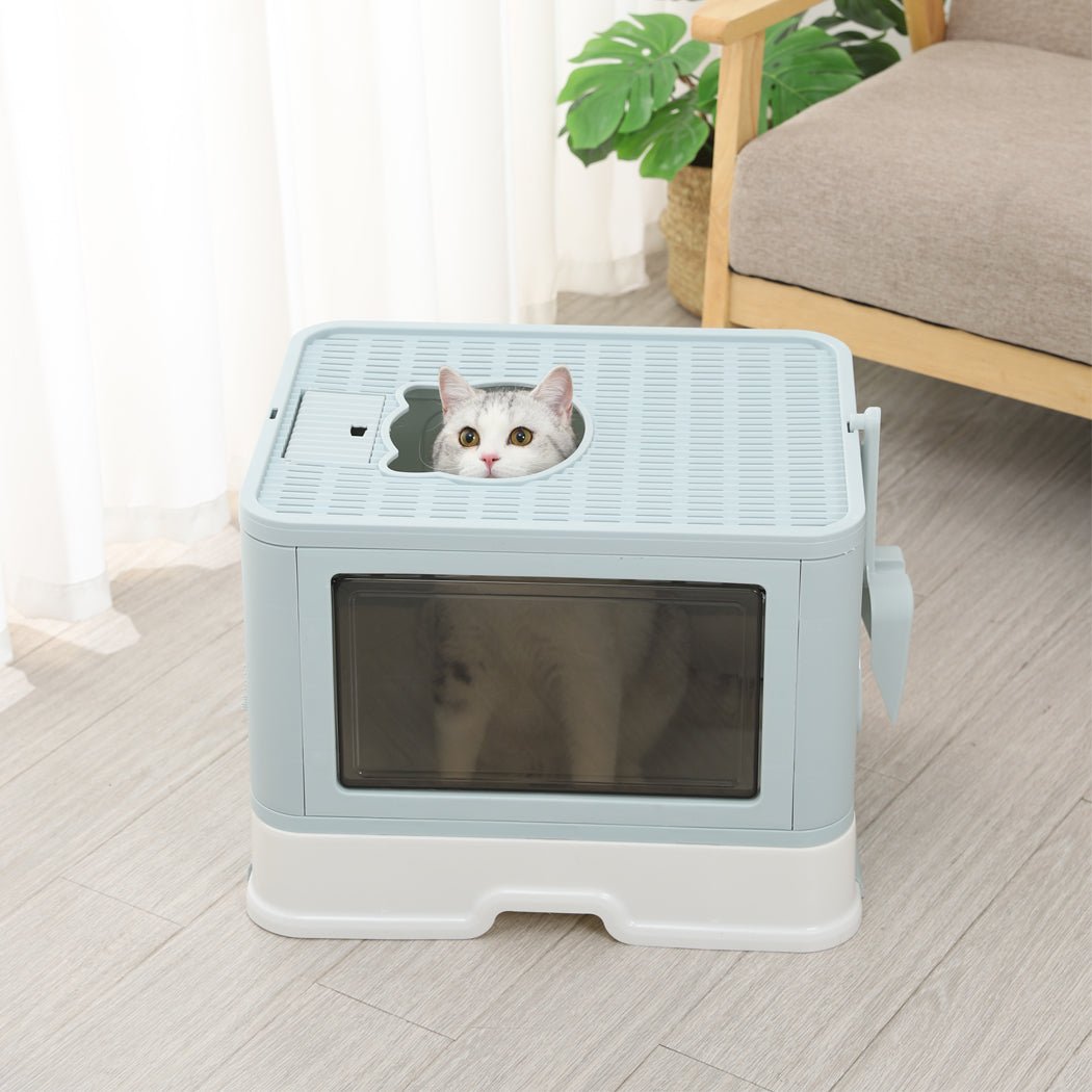 Foldable Enclosed Cat Litter Box with Scoop - Blue - Rivercity House & Home Co. (ABN 18 642 972 209) - Affordable Modern Furniture Australia