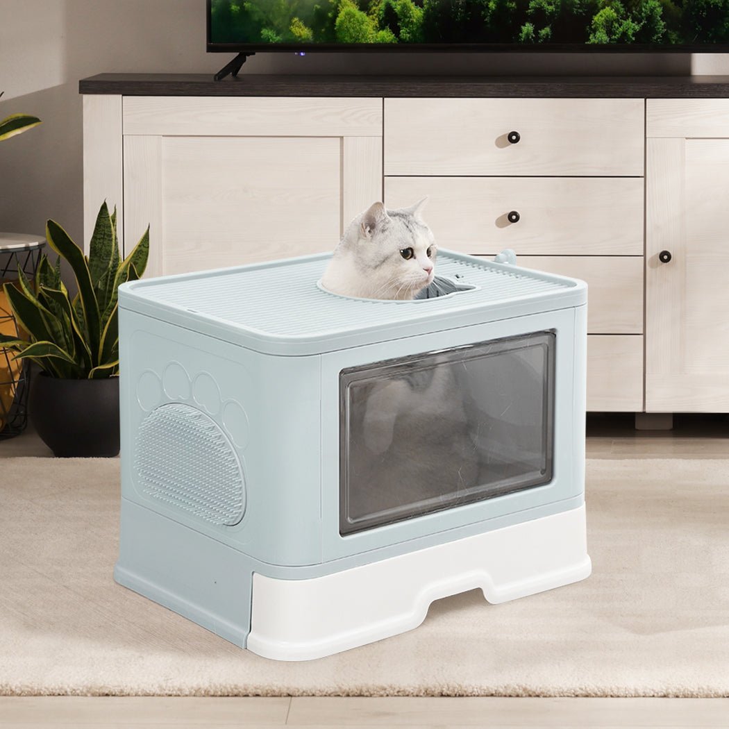 Foldable Enclosed Cat Litter Box with Scoop - Blue - Rivercity House & Home Co. (ABN 18 642 972 209) - Affordable Modern Furniture Australia