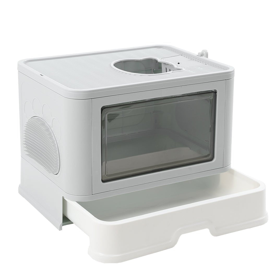 Foldable Enclosed Cat Litter Box with Scoop - Grey - Rivercity House & Home Co. (ABN 18 642 972 209) - Affordable Modern Furniture Australia