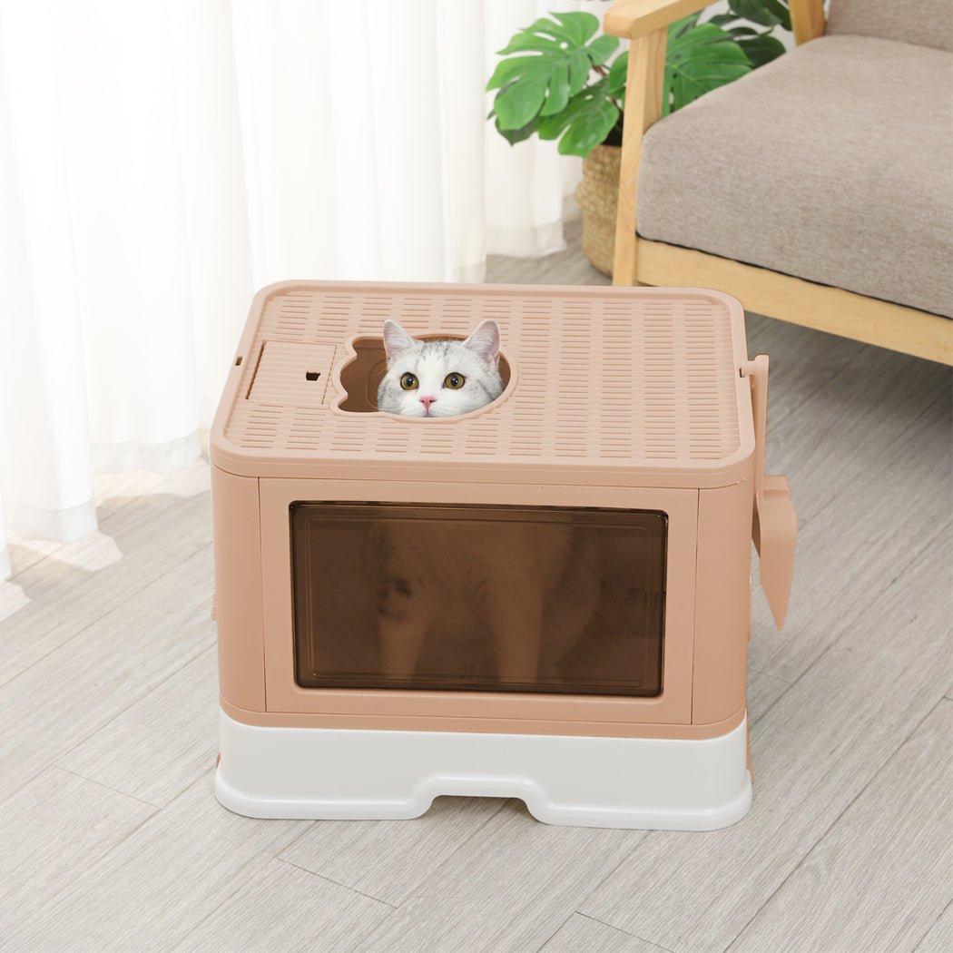 Foldable Enclosed Cat Litter Box with Scoop - Pink - Rivercity House & Home Co. (ABN 18 642 972 209) - Affordable Modern Furniture Australia