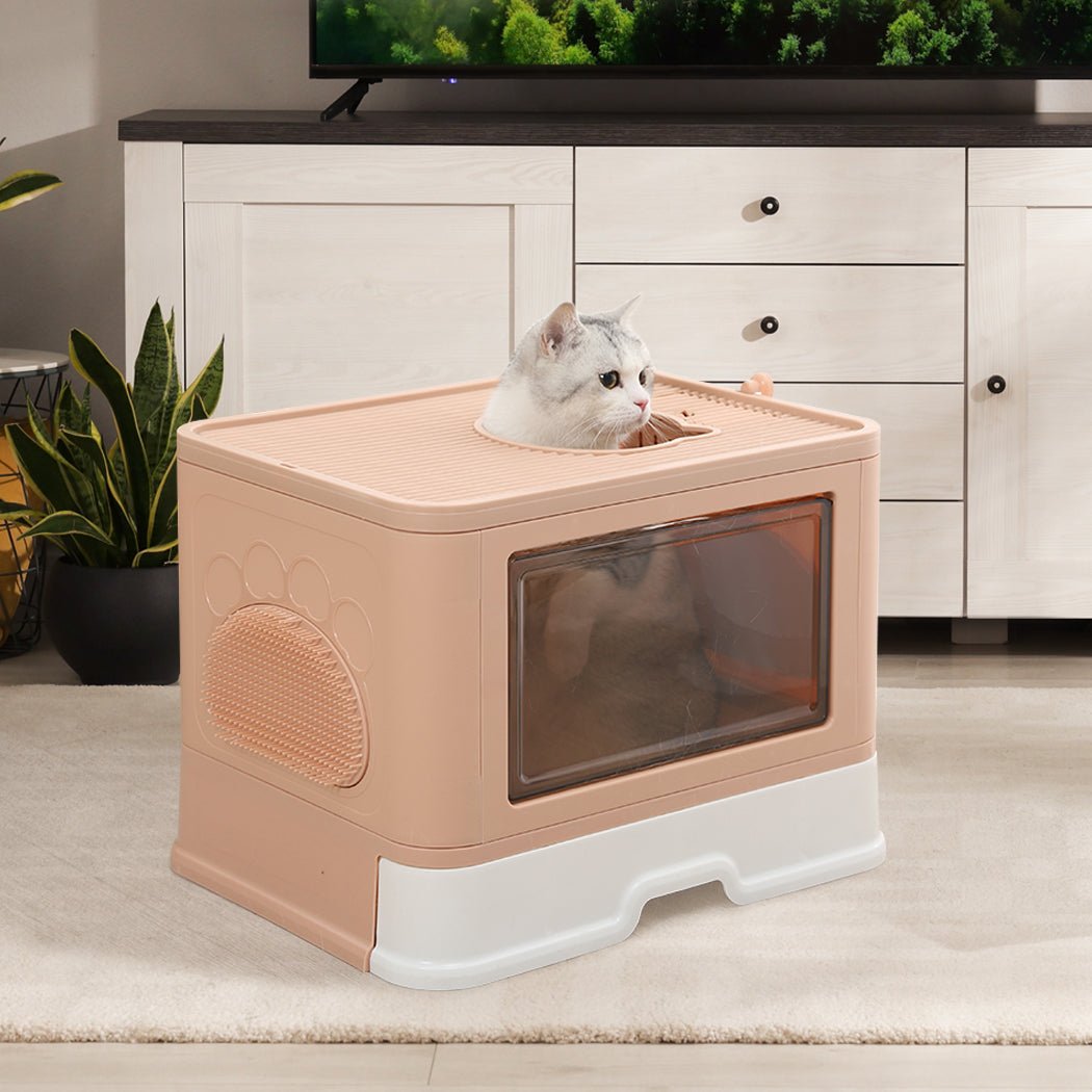 Foldable Enclosed Cat Litter Box with Scoop - Pink - Rivercity House & Home Co. (ABN 18 642 972 209) - Affordable Modern Furniture Australia