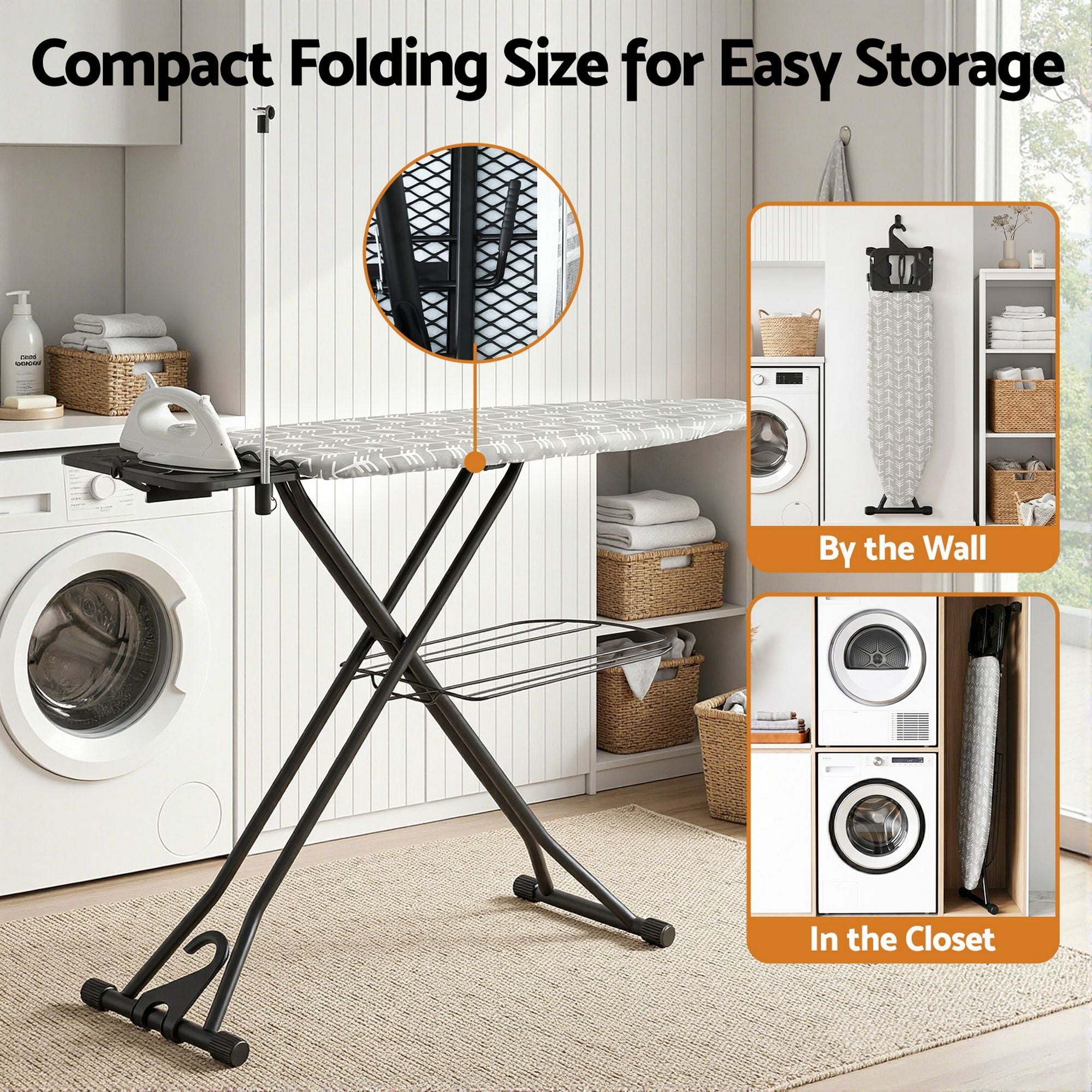 Foldable Ironing Board with Iron Rest Ironing Board for Laundry Room Arrow - Appliances > Washers, Dryers & Irons > Irons & Ironing Systems - Rivercity House & Home Co. (ABN 18 642 972 209) - Affordable Modern Furniture Australia