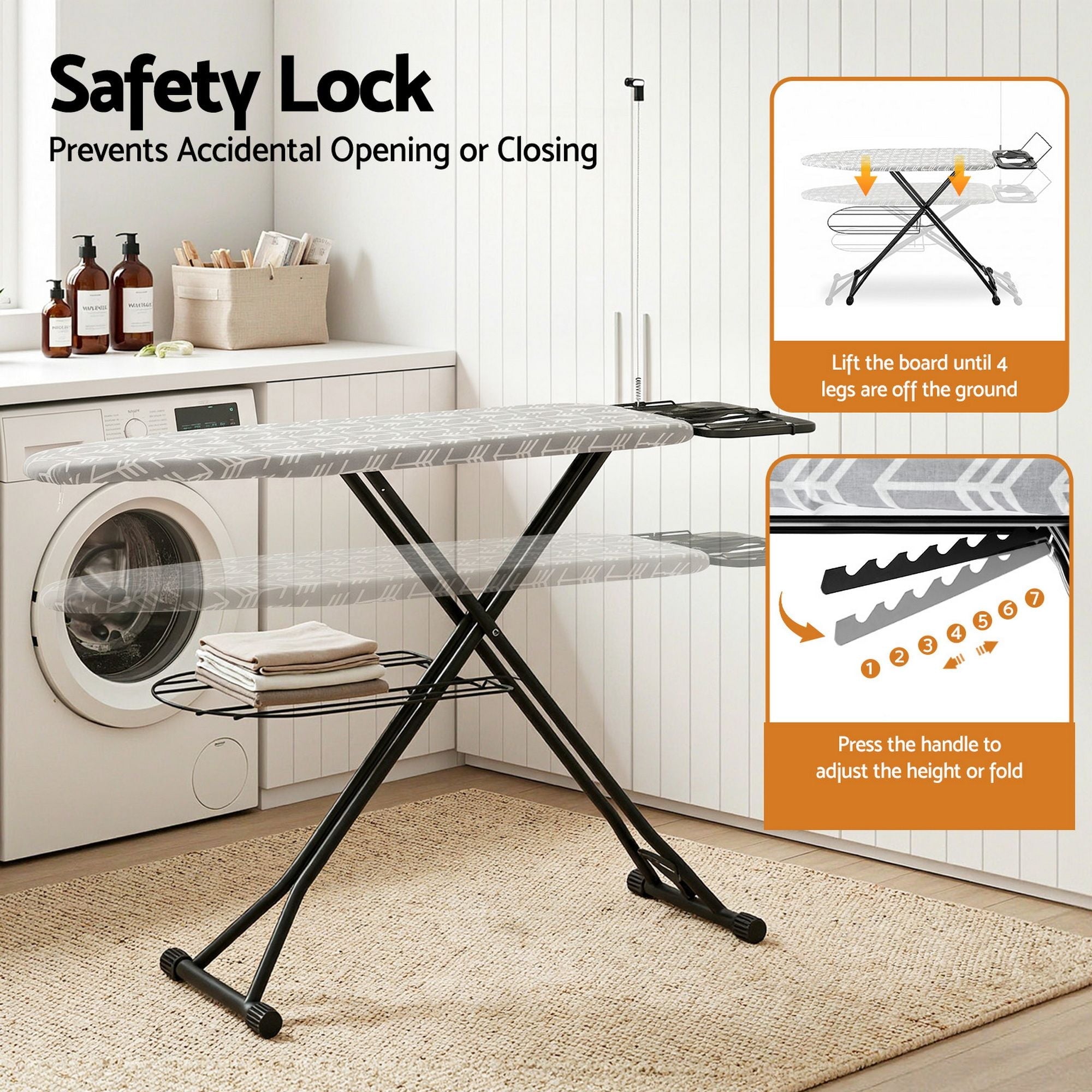 Foldable Ironing Board with Iron Rest Ironing Board for Laundry Room Arrow - Appliances > Washers, Dryers & Irons > Irons & Ironing Systems - Rivercity House & Home Co. (ABN 18 642 972 209) - Affordable Modern Furniture Australia