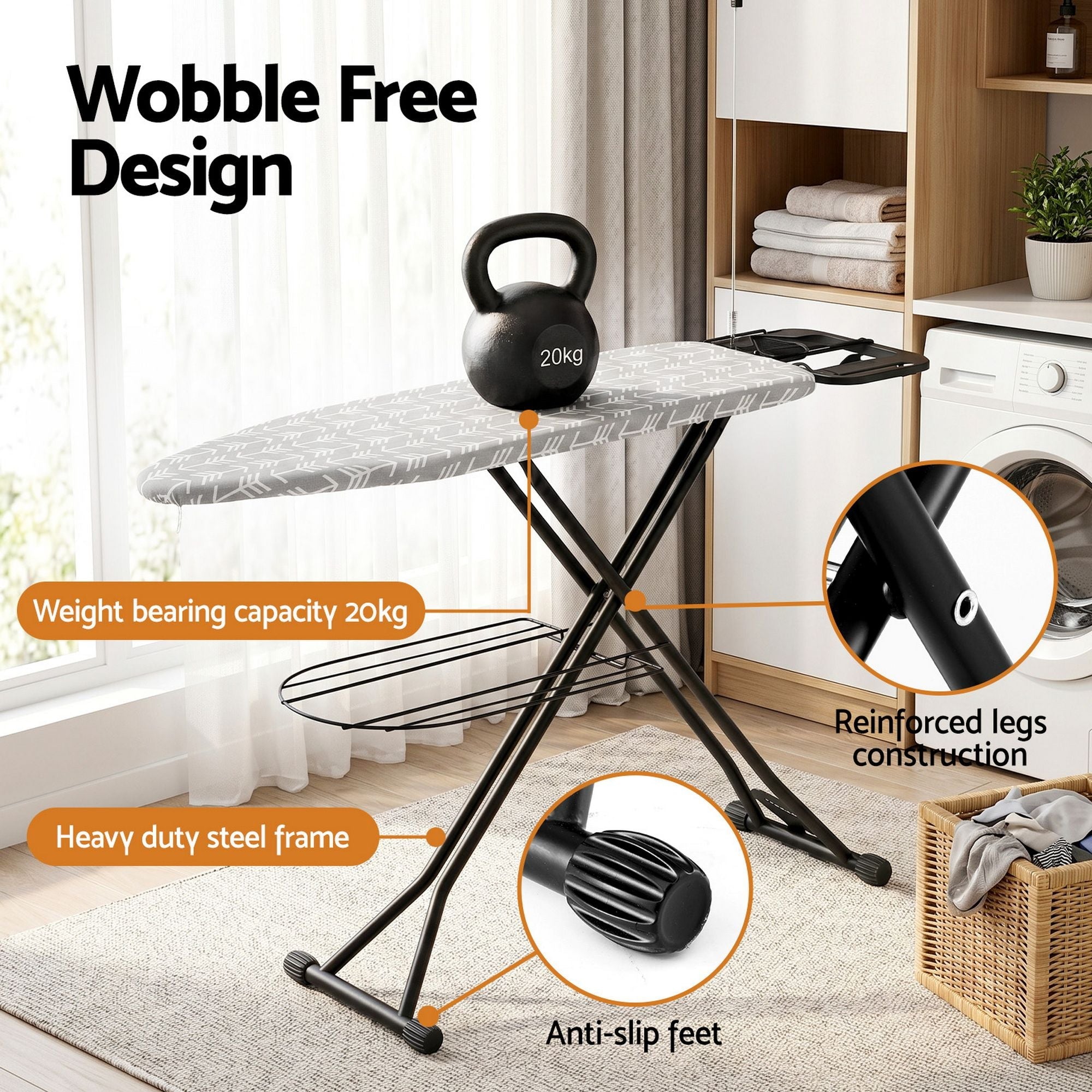 Foldable Ironing Board with Iron Rest Ironing Board for Laundry Room Arrow - Appliances > Washers, Dryers & Irons > Irons & Ironing Systems - Rivercity House & Home Co. (ABN 18 642 972 209) - Affordable Modern Furniture Australia