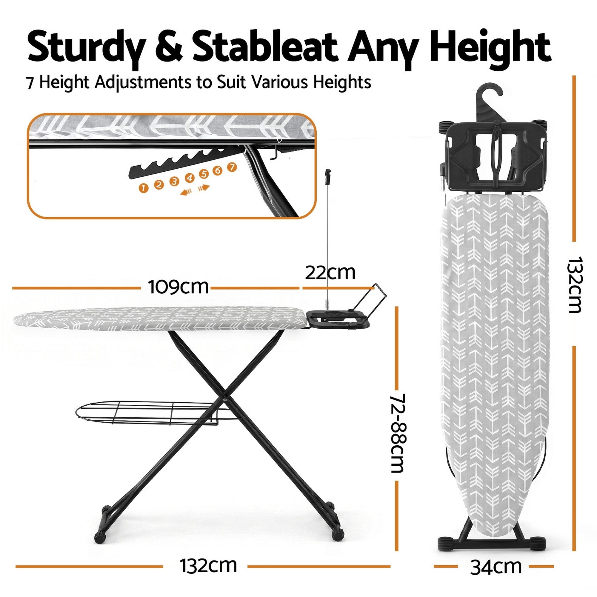 Foldable Ironing Board with Iron Rest Ironing Board for Laundry Room Arrow - Appliances > Washers, Dryers & Irons > Irons & Ironing Systems - Rivercity House & Home Co. (ABN 18 642 972 209) - Affordable Modern Furniture Australia