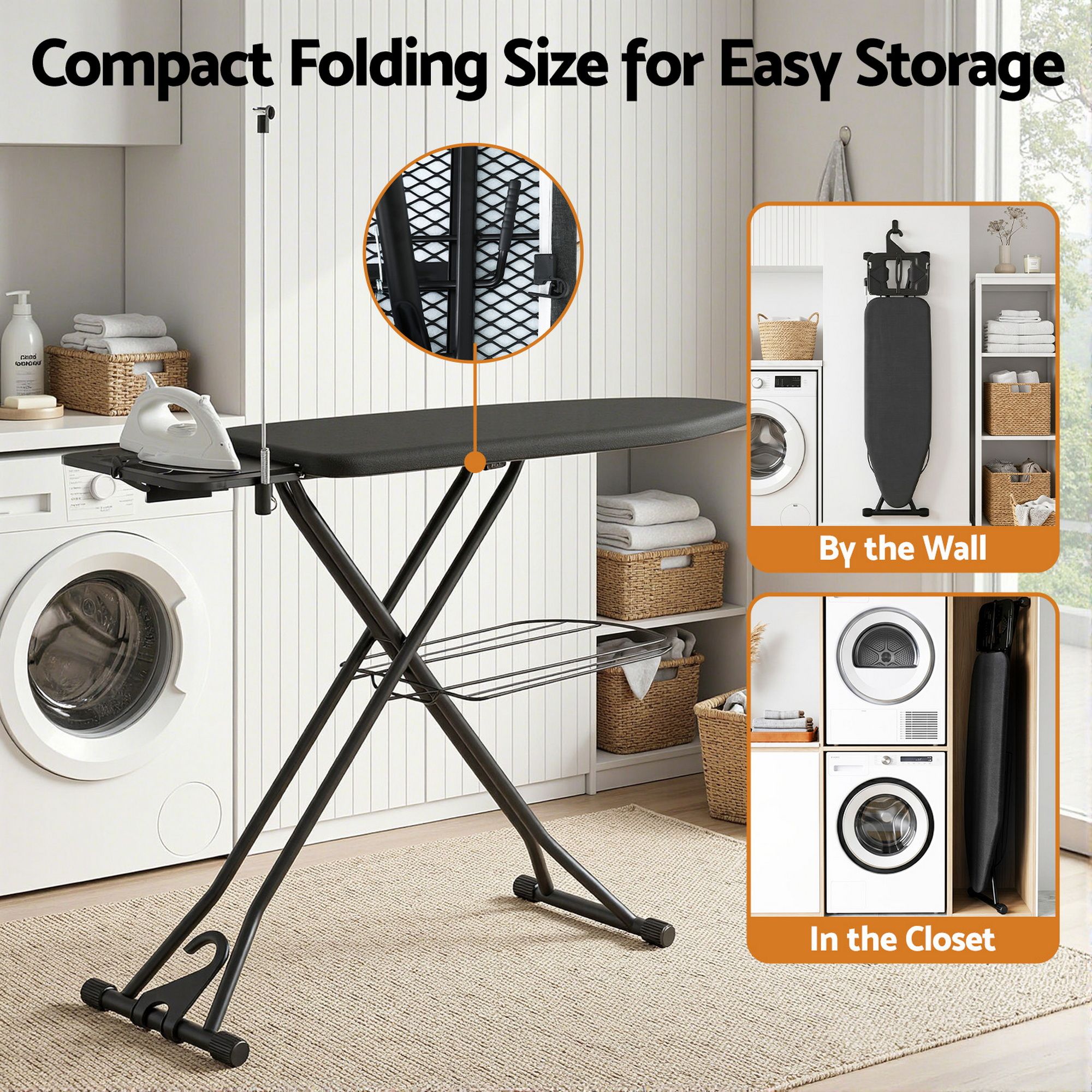 Foldable Ironing Board with Iron Rest Ironing Board for Laundry Room - Appliances > Washers, Dryers & Irons > Irons & Ironing Systems - Rivercity House & Home Co. (ABN 18 642 972 209) - Affordable Modern Furniture Australia