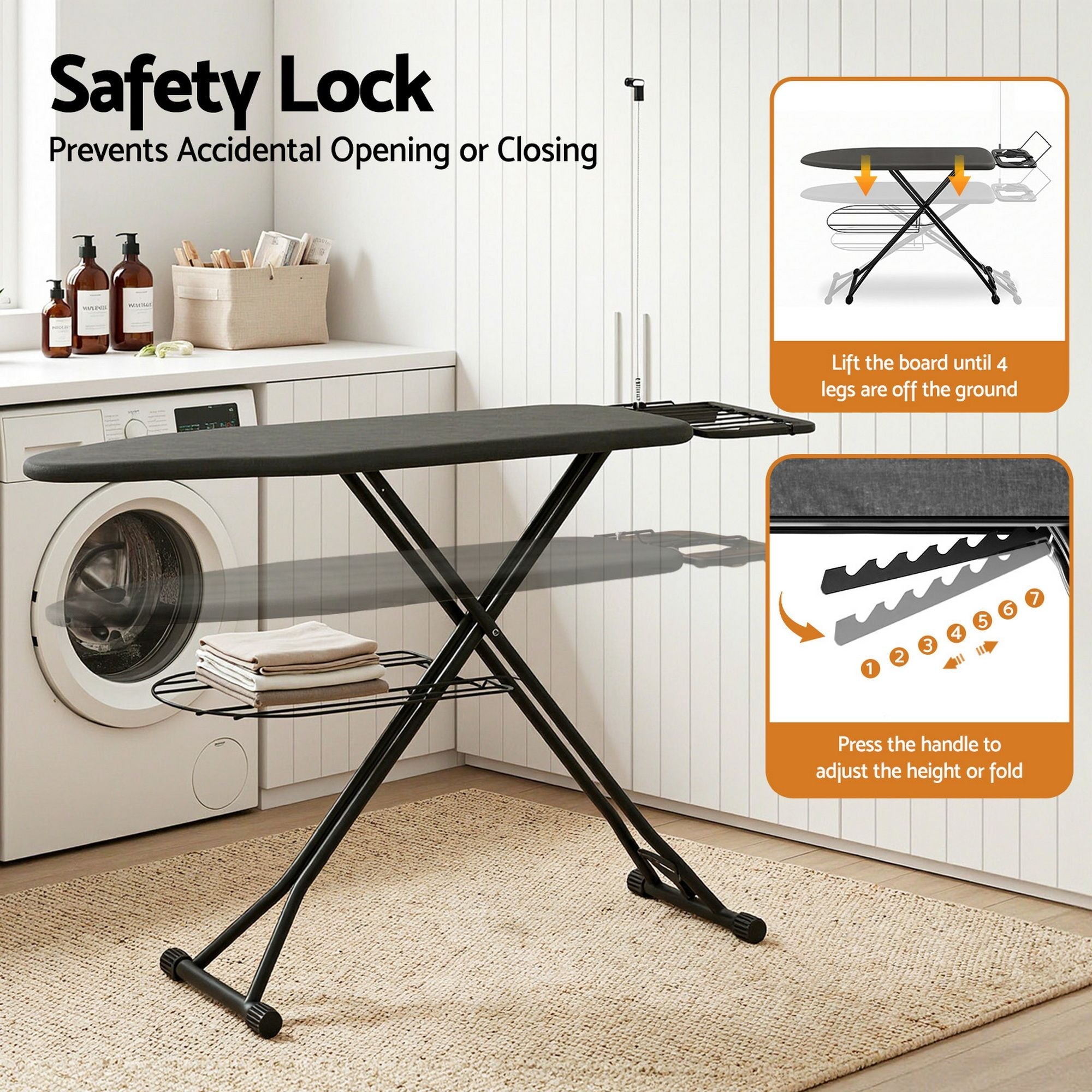 Foldable Ironing Board with Iron Rest Ironing Board for Laundry Room - Appliances > Washers, Dryers & Irons > Irons & Ironing Systems - Rivercity House & Home Co. (ABN 18 642 972 209) - Affordable Modern Furniture Australia