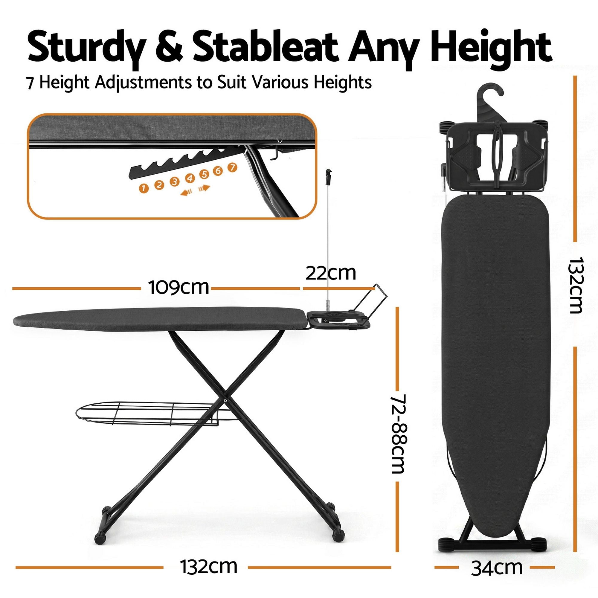 Foldable Ironing Board with Iron Rest Ironing Board for Laundry Room - Appliances > Washers, Dryers & Irons > Irons & Ironing Systems - Rivercity House & Home Co. (ABN 18 642 972 209) - Affordable Modern Furniture Australia