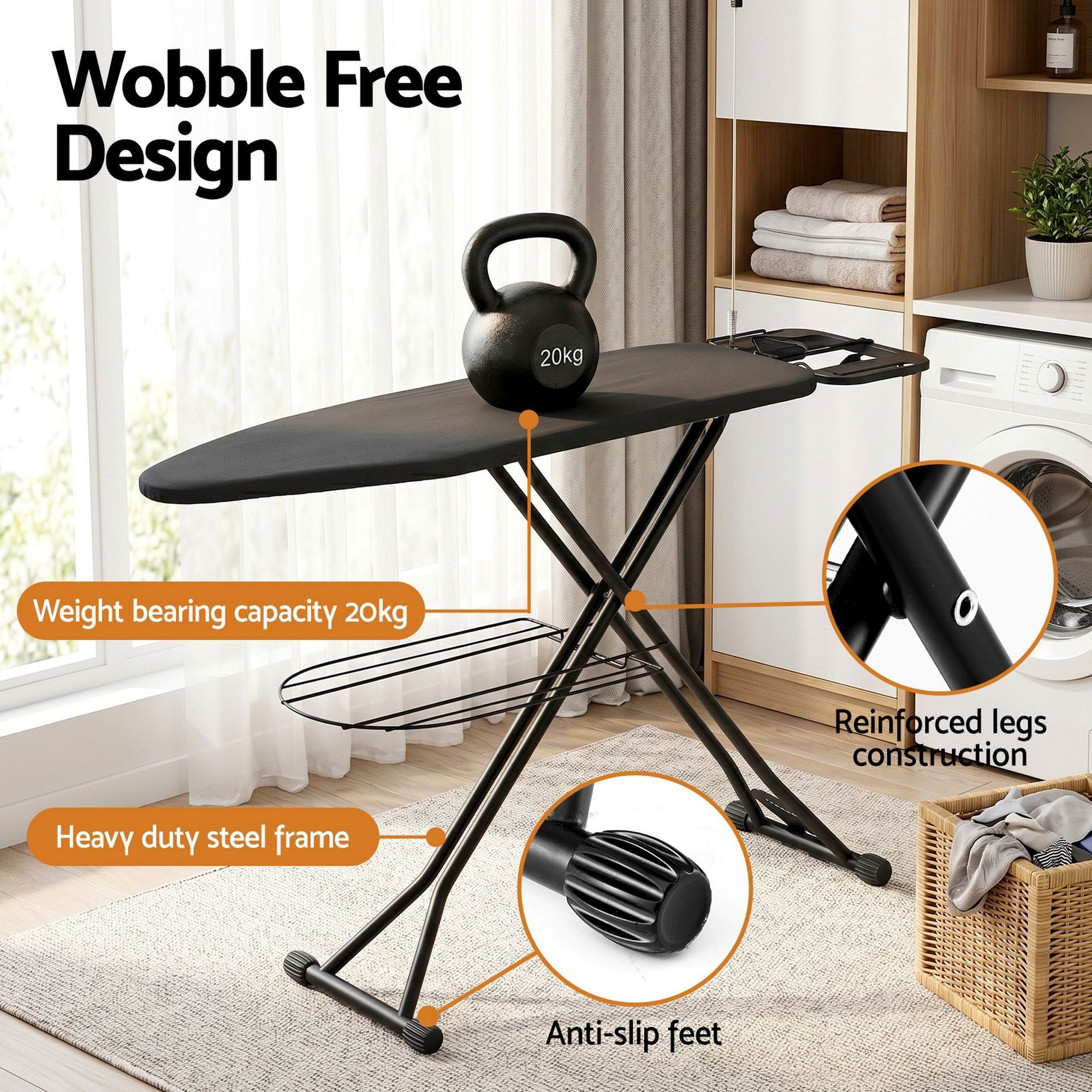 Foldable Ironing Board with Iron Rest Ironing Board for Laundry Room - Appliances > Washers, Dryers & Irons > Irons & Ironing Systems - Rivercity House & Home Co. (ABN 18 642 972 209) - Affordable Modern Furniture Australia