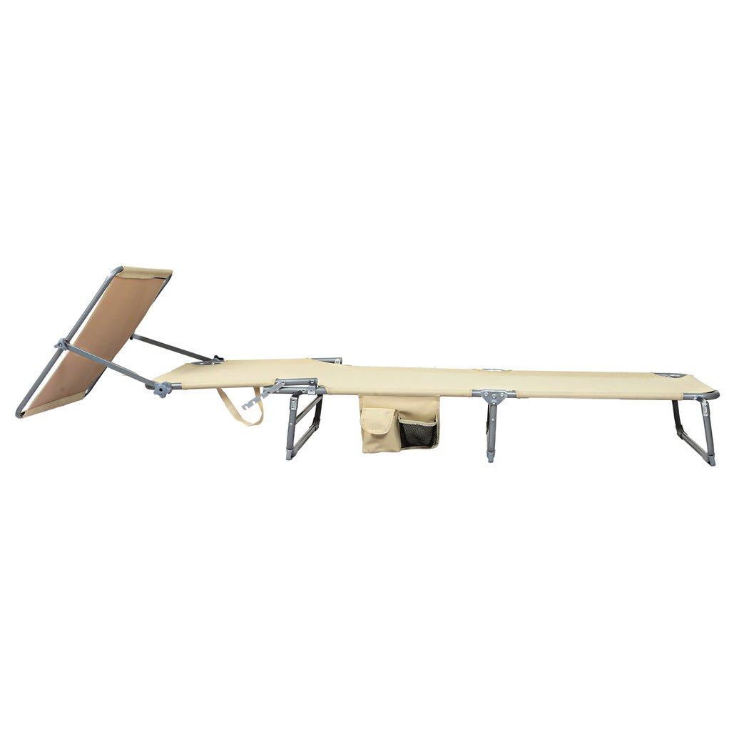 Foldable Lounge Chair with Adjustable Canopy and Storage Pocket - Khaki - Rivercity House & Home Co. (ABN 18 642 972 209) - Affordable Modern Furniture Australia