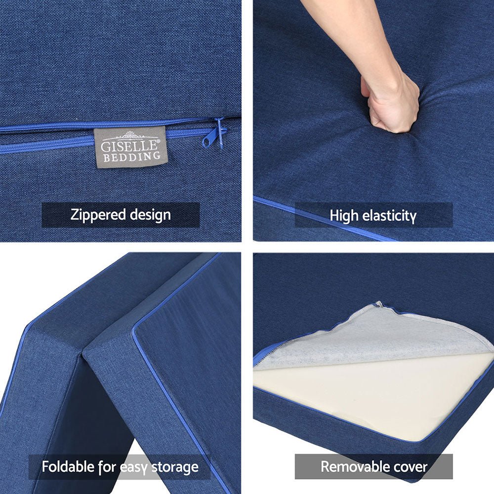 Foldable Mattress Folding Foam Single Blue - Furniture > Mattresses > Single Mattress - Rivercity House & Home Co. (ABN 18 642 972 209) - Affordable Modern Furniture Australia