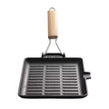 Foldable Non-Stick Iron Grill Pan with Lid and Wooden Handle 20 cm - Black