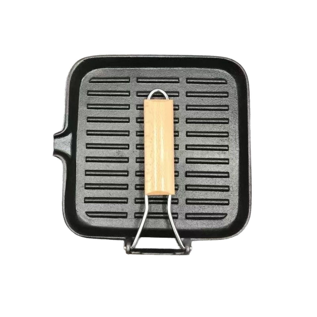 Foldable Non-Stick Iron Grill Pan with Lid and Wooden Handle 20 cm - Black - Outdoor Recreation > Camping > Camping Appliances - Rivercity House & Home Co. (ABN 18 642 972 209) - Affordable Modern Furniture Australia
