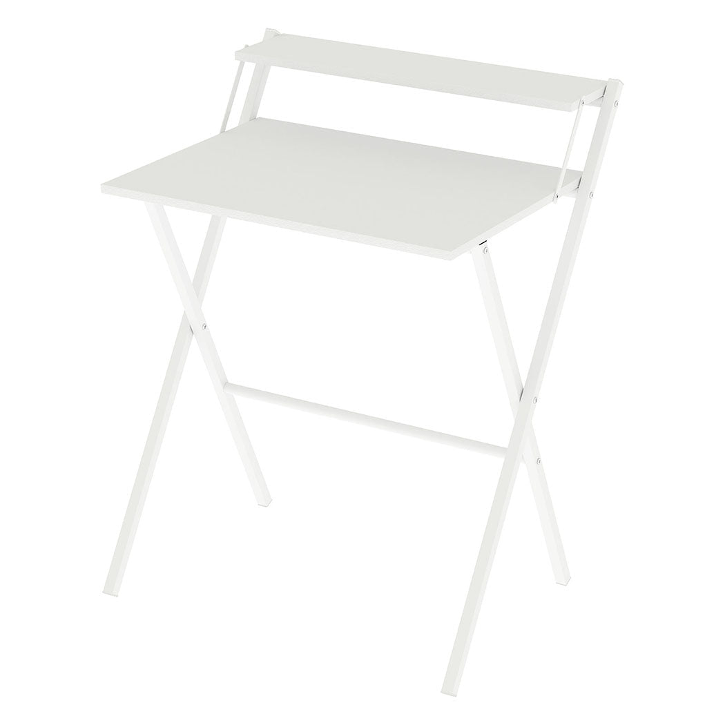 Foldable Office Study Computer Desk with Monitor Shelf - White - Rivercity House & Home Co. (ABN 18 642 972 209) - Affordable Modern Furniture Australia