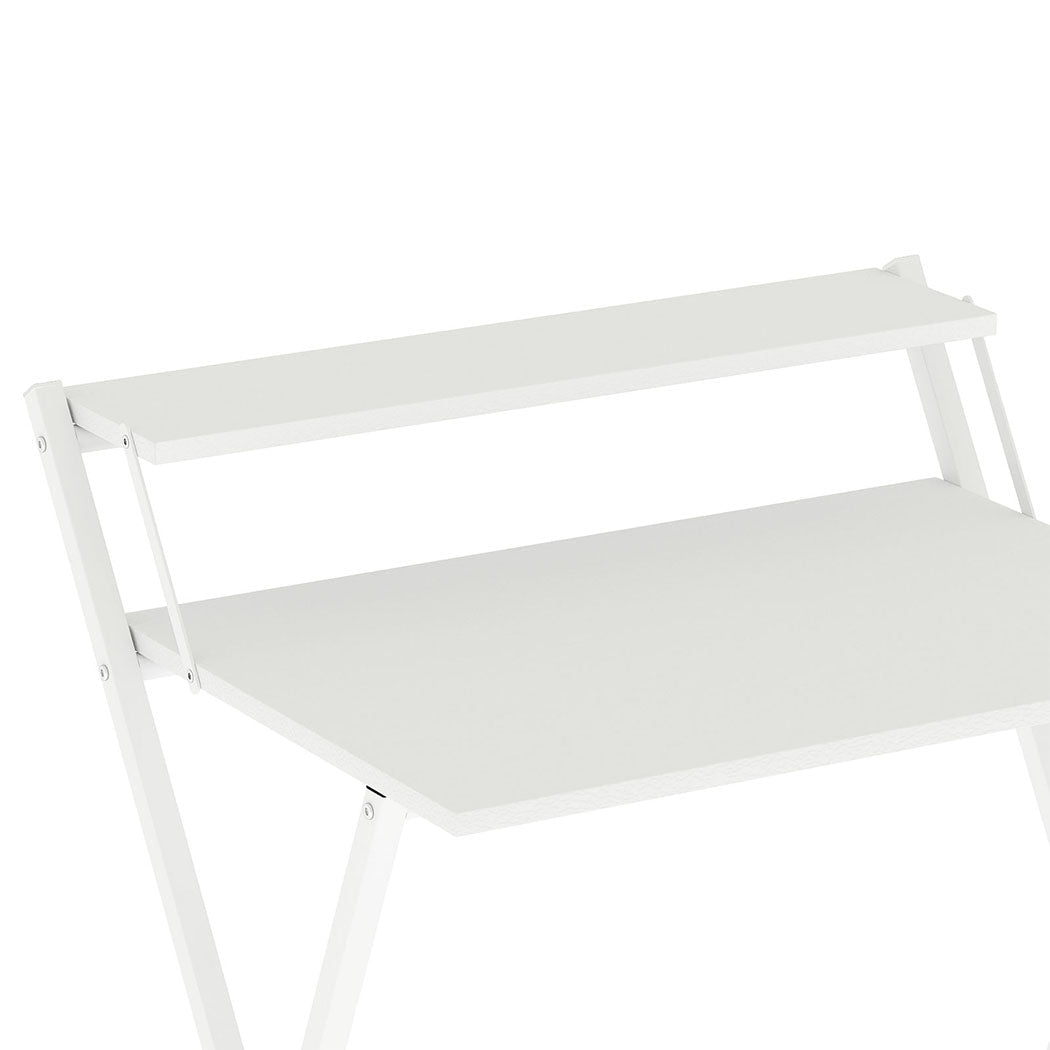 Foldable Office Study Computer Desk with Monitor Shelf - White - Rivercity House & Home Co. (ABN 18 642 972 209) - Affordable Modern Furniture Australia