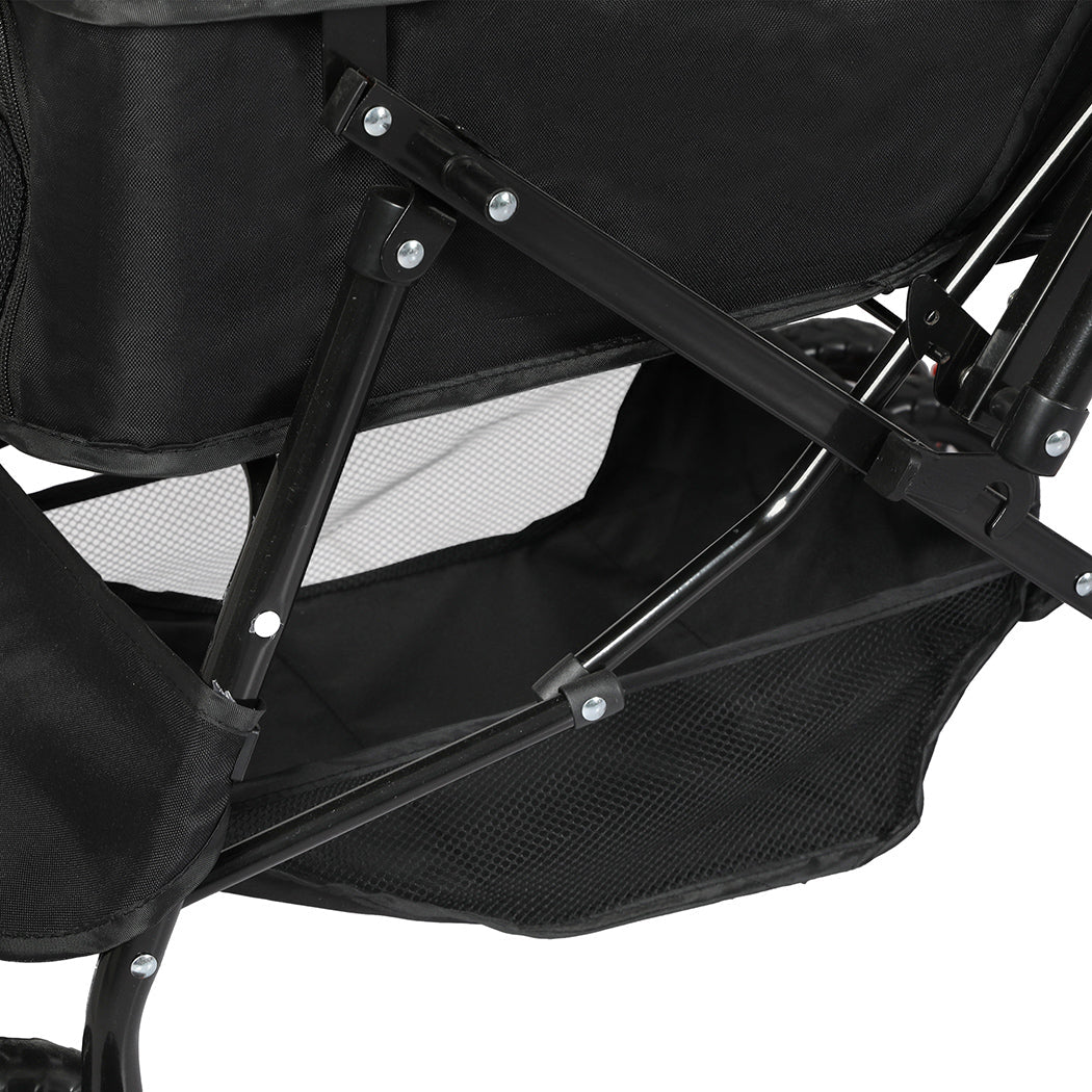 Foldable Pet Stroller Dog Cat Carrier with Storage Basket - Black - Rivercity House & Home Co. (ABN 18 642 972 209) - Affordable Modern Furniture Australia