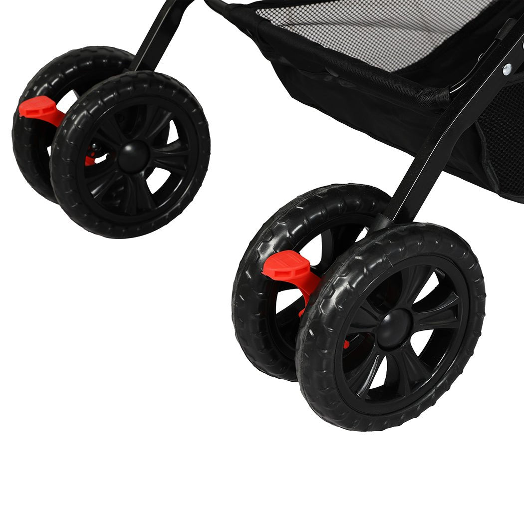 Foldable Pet Stroller Dog Cat Carrier with Storage Basket - Black - Rivercity House & Home Co. (ABN 18 642 972 209) - Affordable Modern Furniture Australia