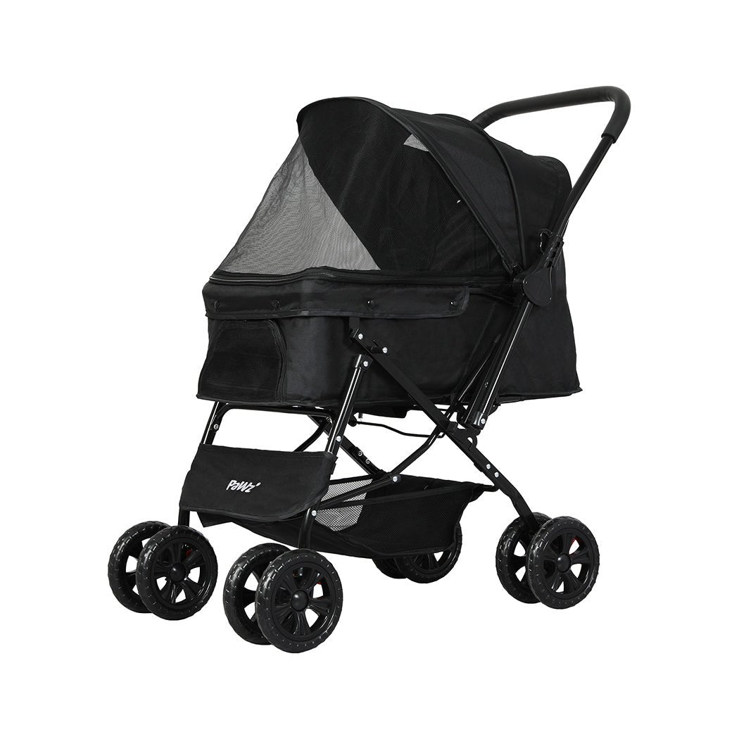 Foldable Pet Stroller Dog Cat Carrier with Storage Basket - Black - Rivercity House & Home Co. (ABN 18 642 972 209) - Affordable Modern Furniture Australia