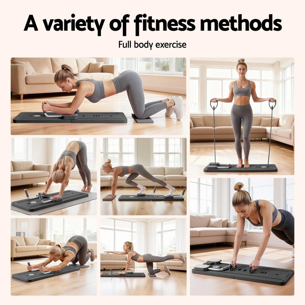 Foldable Pilates Reformer Board Multi-Functional Exercise Trainer - Black - Sports & Fitness > Exercise, Gym & Fitness > Yoga & Pilates - Rivercity House & Home Co. (ABN 18 642 972 209) - Affordable Modern Furniture Australia