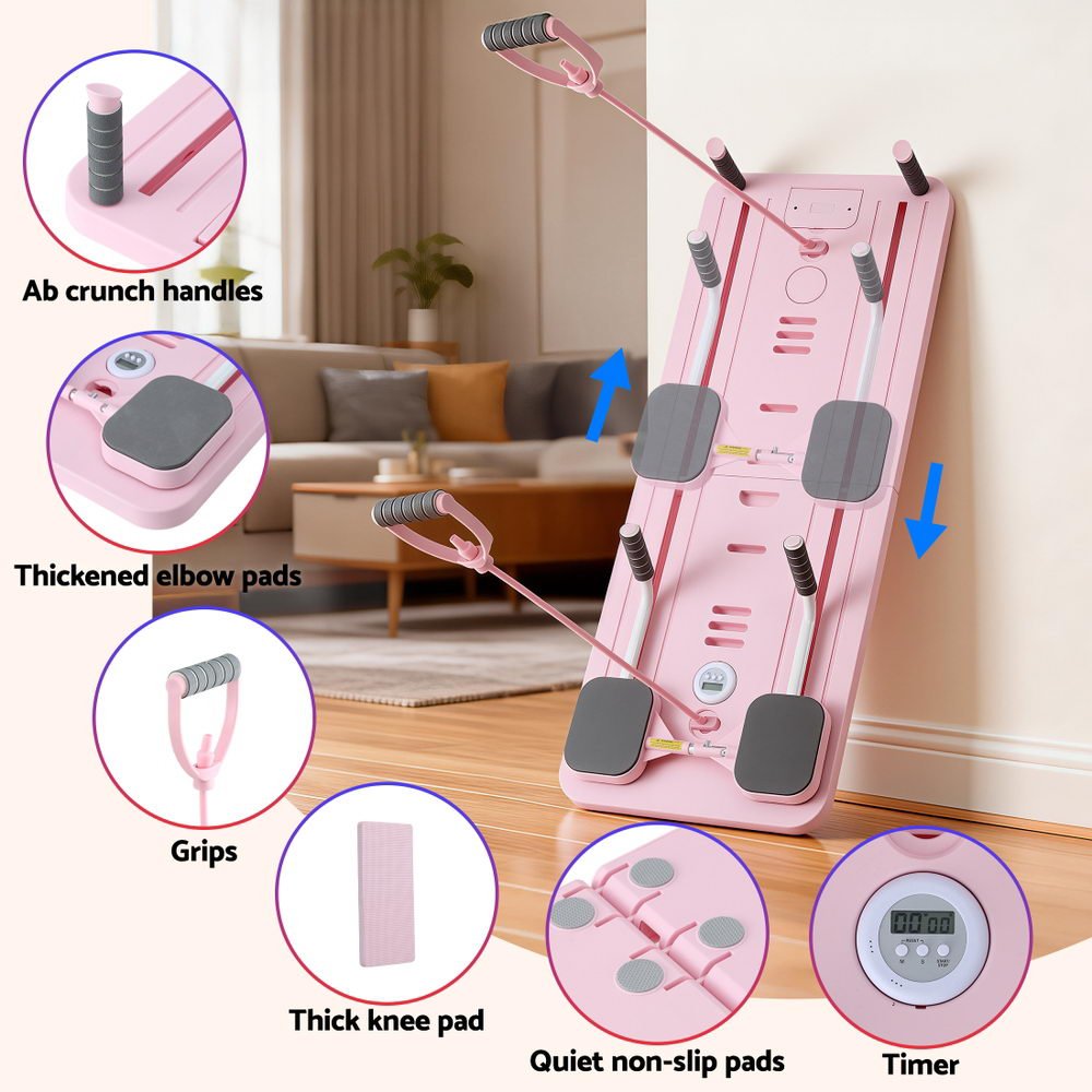 Foldable Pilates Reformer Board Multi Functional Exercise Trainer - Pink - Sports & Fitness > Exercise, Gym & Fitness > Yoga & Pilates - Rivercity House & Home Co. (ABN 18 642 972 209) - Affordable Modern Furniture Australia
