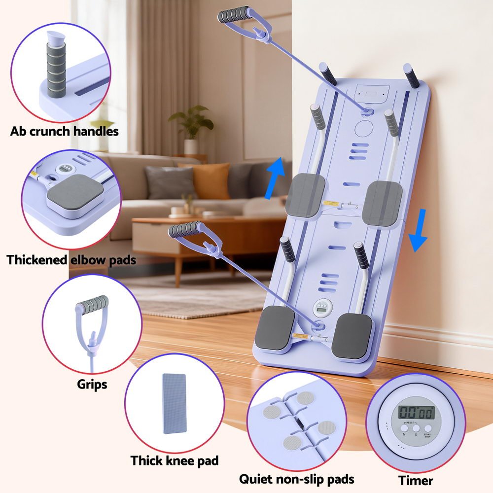 Foldable Pilates Reformer Multi-Functional Exercise Trainer Board - Purple - Sports & Fitness > Exercise, Gym & Fitness > Yoga & Pilates - Rivercity House & Home Co. (ABN 18 642 972 209) - Affordable Modern Furniture Australia