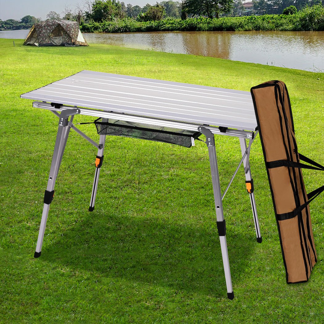 Foldable Roll - Up Camping Table with Carry Bag - Silver - Rivercity House & Home Co. (ABN 18 642 972 209) - Affordable Modern Furniture Australia