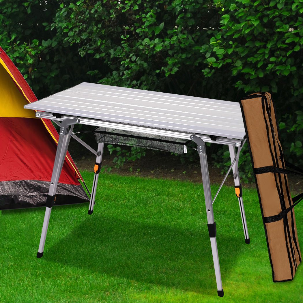 Foldable Roll - Up Camping Table with Carry Bag - Silver - Rivercity House & Home Co. (ABN 18 642 972 209) - Affordable Modern Furniture Australia