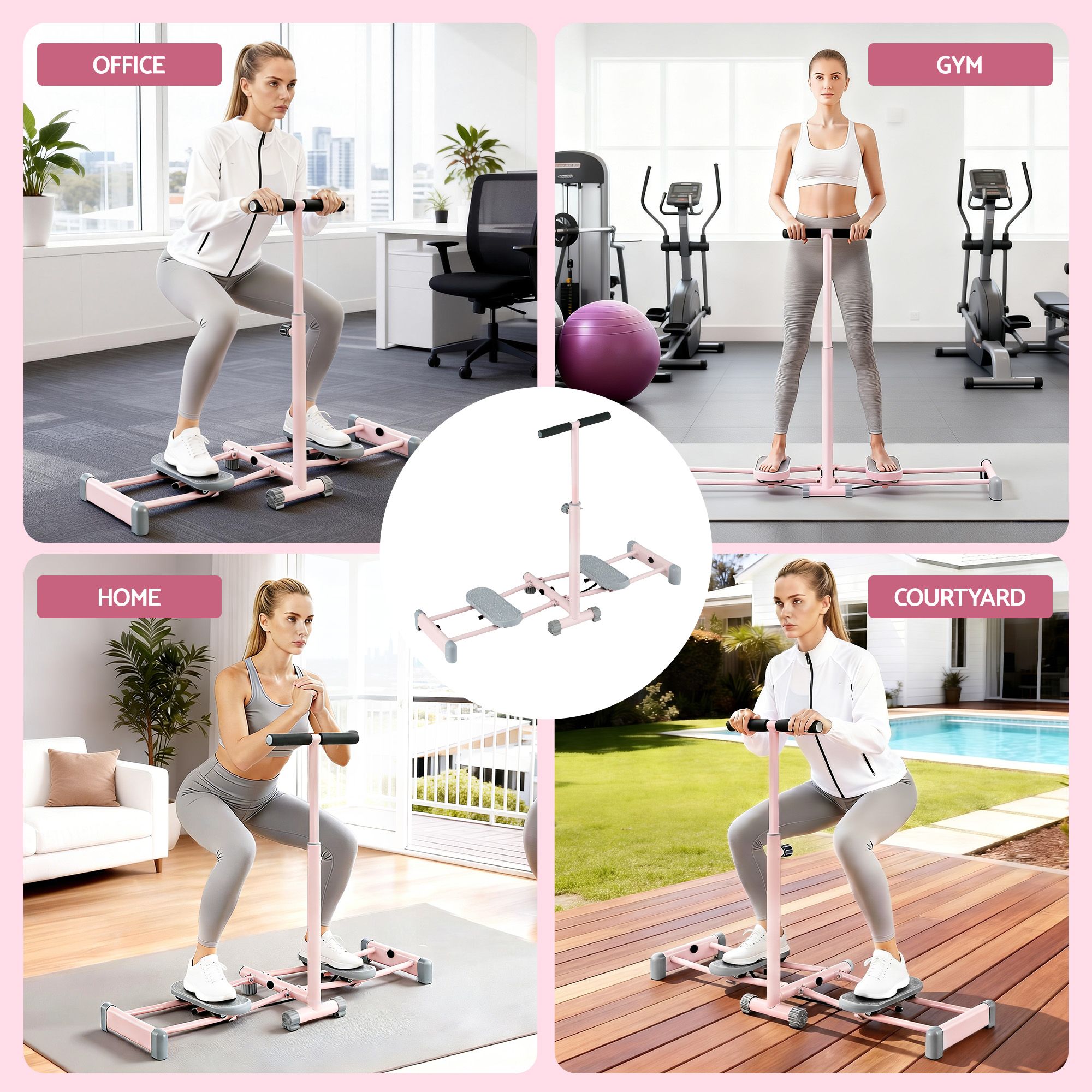 Foldable Ski Exercise Machine Leg Thigh Trainer Home Fitness Cardio Pink - Sports & Fitness > Exercise, Gym & Fitness > Gym Equipment & Accessories - Rivercity House & Home Co. (ABN 18 642 972 209) - Affordable Modern Furniture Australia