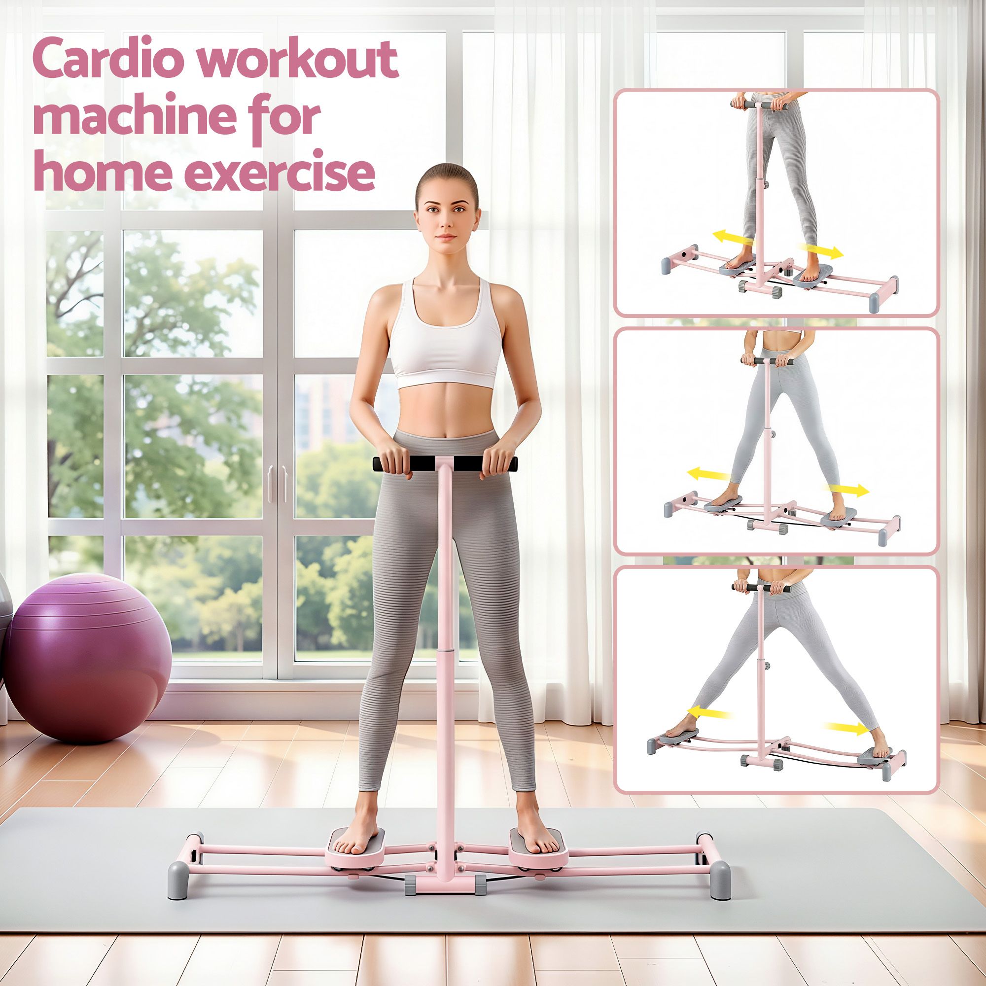 Foldable Ski Exercise Machine Leg Thigh Trainer Home Fitness Cardio Pink - Sports & Fitness > Exercise, Gym & Fitness > Gym Equipment & Accessories - Rivercity House & Home Co. (ABN 18 642 972 209) - Affordable Modern Furniture Australia