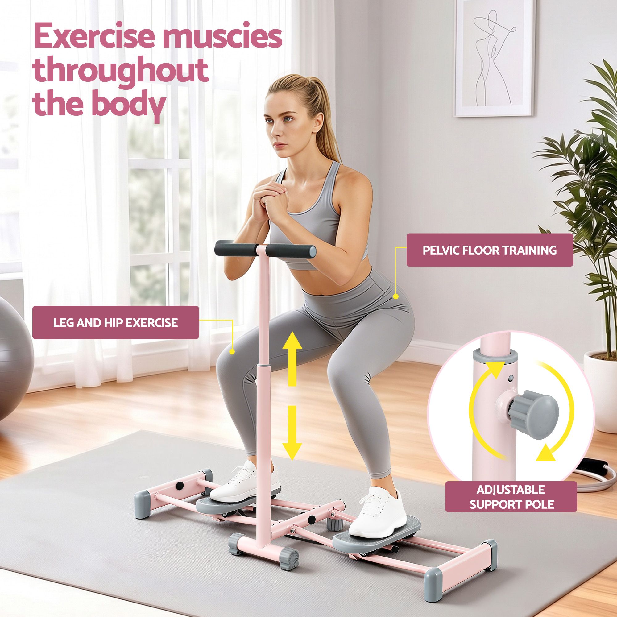 Foldable Ski Exercise Machine Leg Thigh Trainer Home Fitness Cardio Pink - Sports & Fitness > Exercise, Gym & Fitness > Gym Equipment & Accessories - Rivercity House & Home Co. (ABN 18 642 972 209) - Affordable Modern Furniture Australia