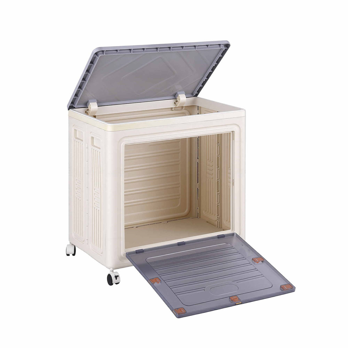 Foldable Stackable Storage Cabinet with 2 Doors and Rolling Organiser - White - Home & Garden > Storage > Storage Boxes - Rivercity House & Home Co. (ABN 18 642 972 209) - Affordable Modern Furniture Australia