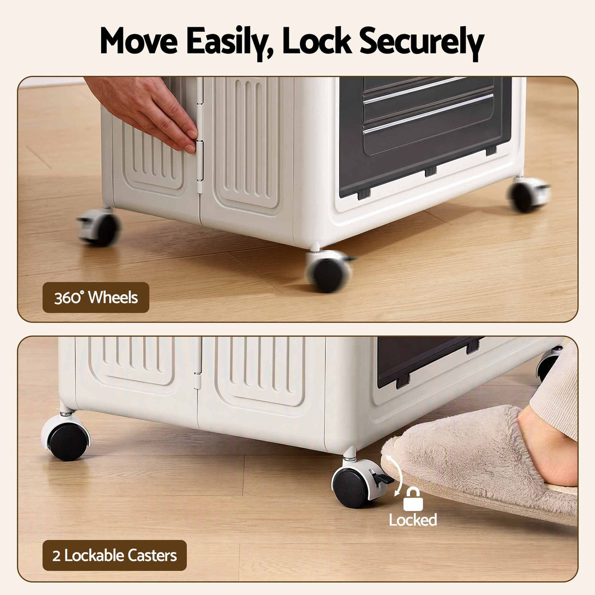 Foldable Stackable Storage Cabinet with 2 Doors and Rolling Organiser - White - Home & Garden > Storage > Storage Boxes - Rivercity House & Home Co. (ABN 18 642 972 209) - Affordable Modern Furniture Australia