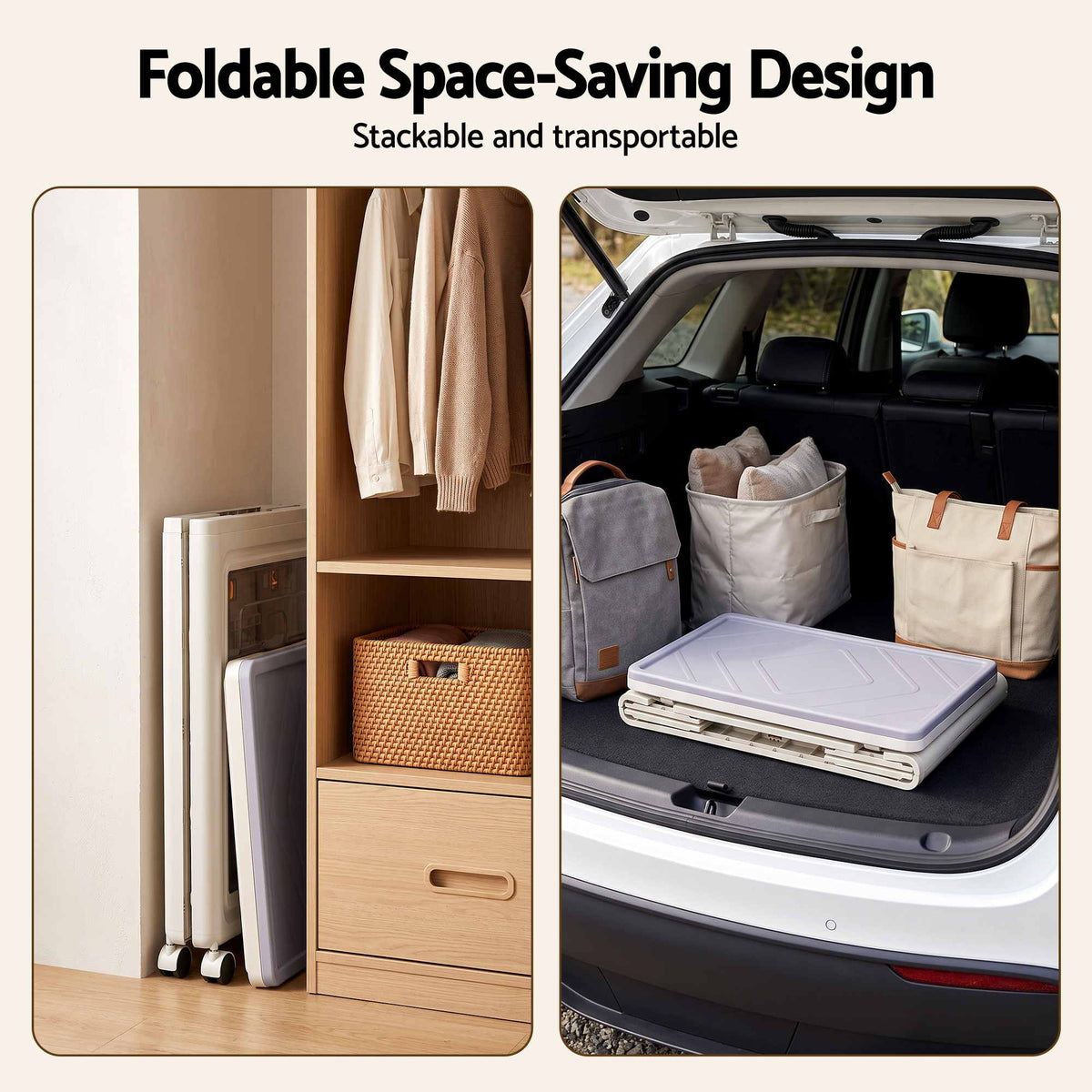 Foldable Stackable Storage Cabinet with 2 Doors and Rolling Organiser - White - Home & Garden > Storage > Storage Boxes - Rivercity House & Home Co. (ABN 18 642 972 209) - Affordable Modern Furniture Australia