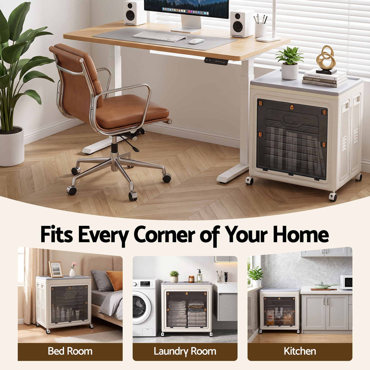 Foldable Stackable Storage Cabinet with 2 Doors and Rolling Organiser - White - Home & Garden > Storage > Storage Boxes - Rivercity House & Home Co. (ABN 18 642 972 209) - Affordable Modern Furniture Australia
