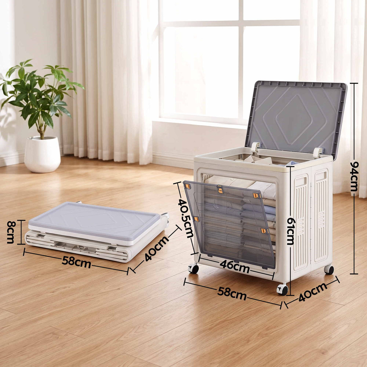 Foldable Stackable Storage Cabinet with 2 Doors and Rolling Organiser - White - Home & Garden > Storage > Storage Boxes - Rivercity House & Home Co. (ABN 18 642 972 209) - Affordable Modern Furniture Australia