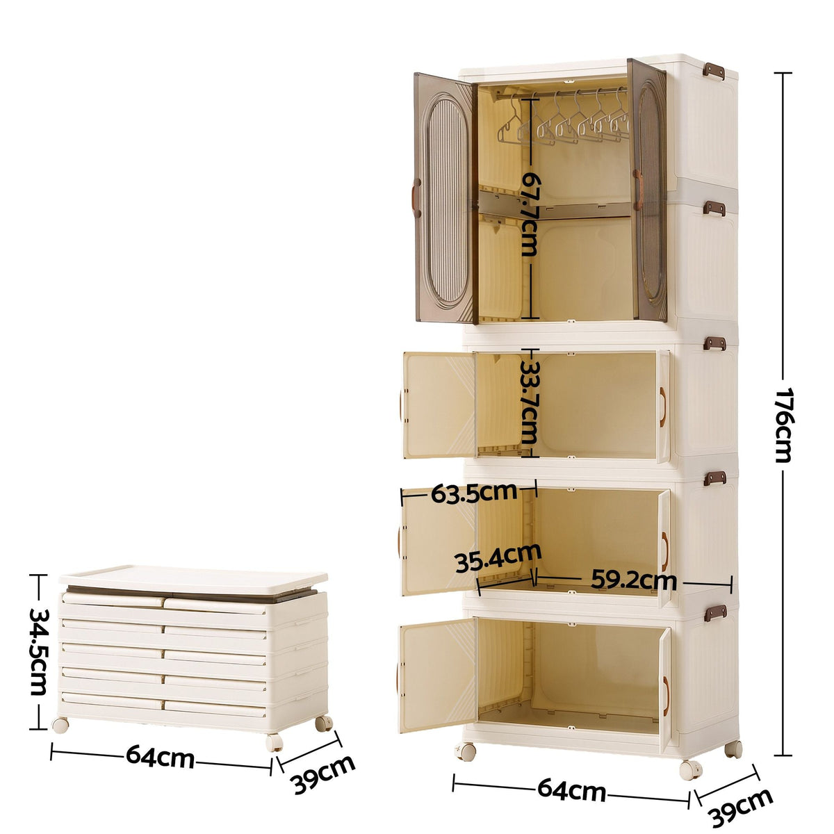 Foldable Stackable Storage Cabinet with Clear Magnetic Doors and Lockable Wheels - White - Home & Garden > Storage > Storage Boxes - Rivercity House & Home Co. (ABN 18 642 972 209) - Affordable Modern Furniture Australia