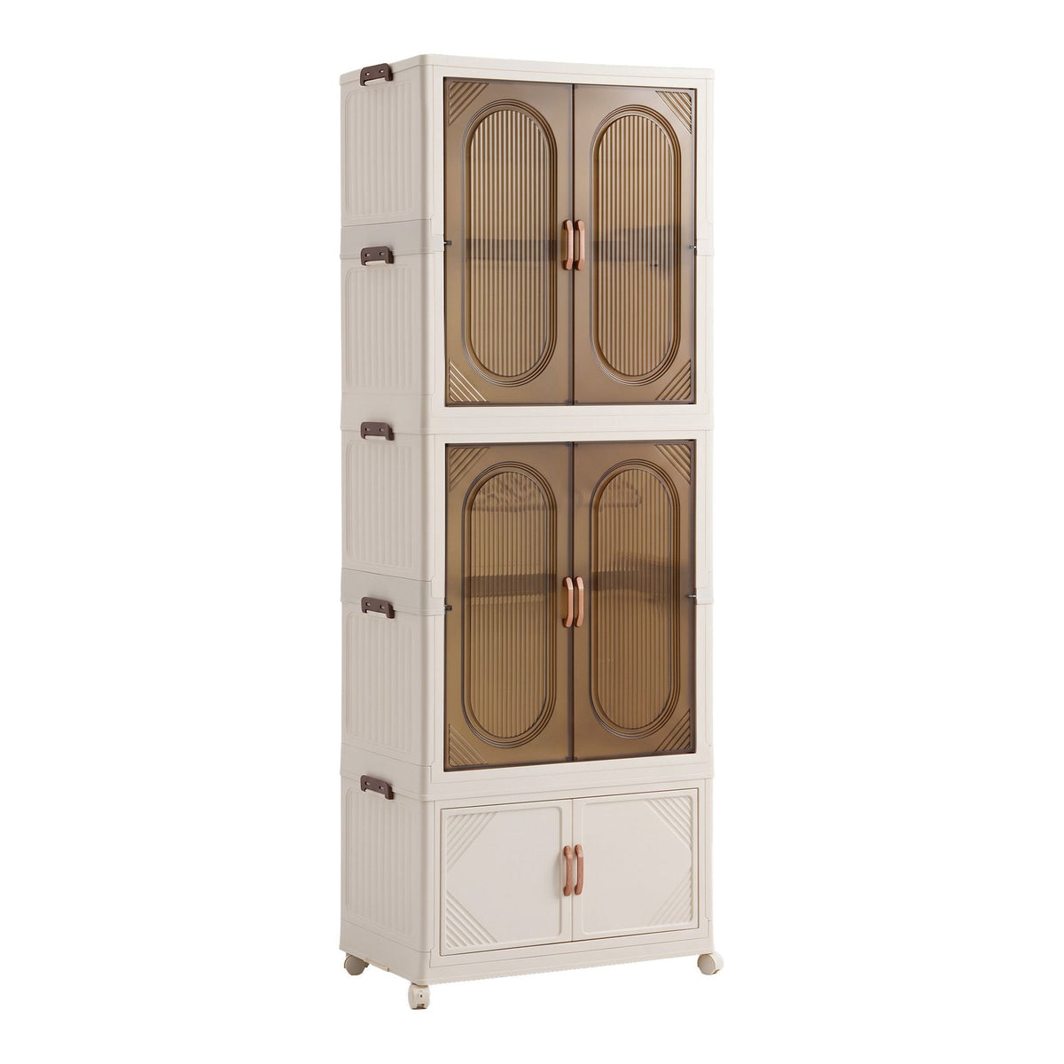 Foldable Stackable Storage Cabinet with Clear Magnetic Doors and Lockable Wheels - White - Home & Garden > Storage > Storage Boxes - Rivercity House & Home Co. (ABN 18 642 972 209) - Affordable Modern Furniture Australia