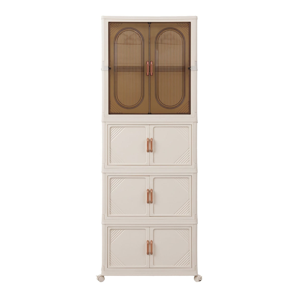 Foldable Stackable Storage Cabinet with Clear Magnetic Doors and Lockable Wheels - White - Home & Garden > Storage > Storage Boxes - Rivercity House & Home Co. (ABN 18 642 972 209) - Affordable Modern Furniture Australia