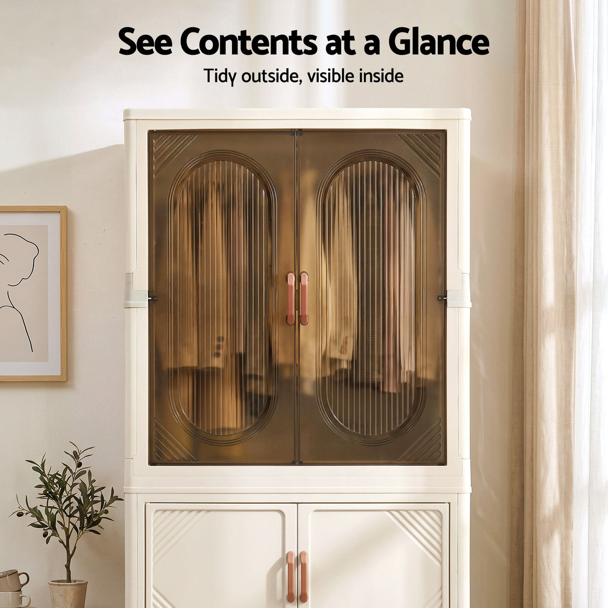Foldable Stackable Storage Cabinet with Clear Magnetic Doors and Lockable Wheels - White - Home & Garden > Storage > Storage Boxes - Rivercity House & Home Co. (ABN 18 642 972 209) - Affordable Modern Furniture Australia