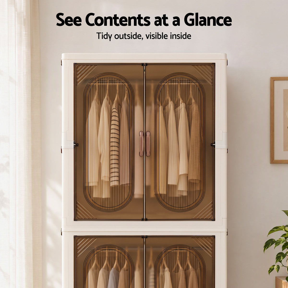 Foldable Stackable Storage Cabinet with Clear Magnetic Doors and Lockable Wheels - White - Home & Garden > Storage > Storage Boxes - Rivercity House & Home Co. (ABN 18 642 972 209) - Affordable Modern Furniture Australia