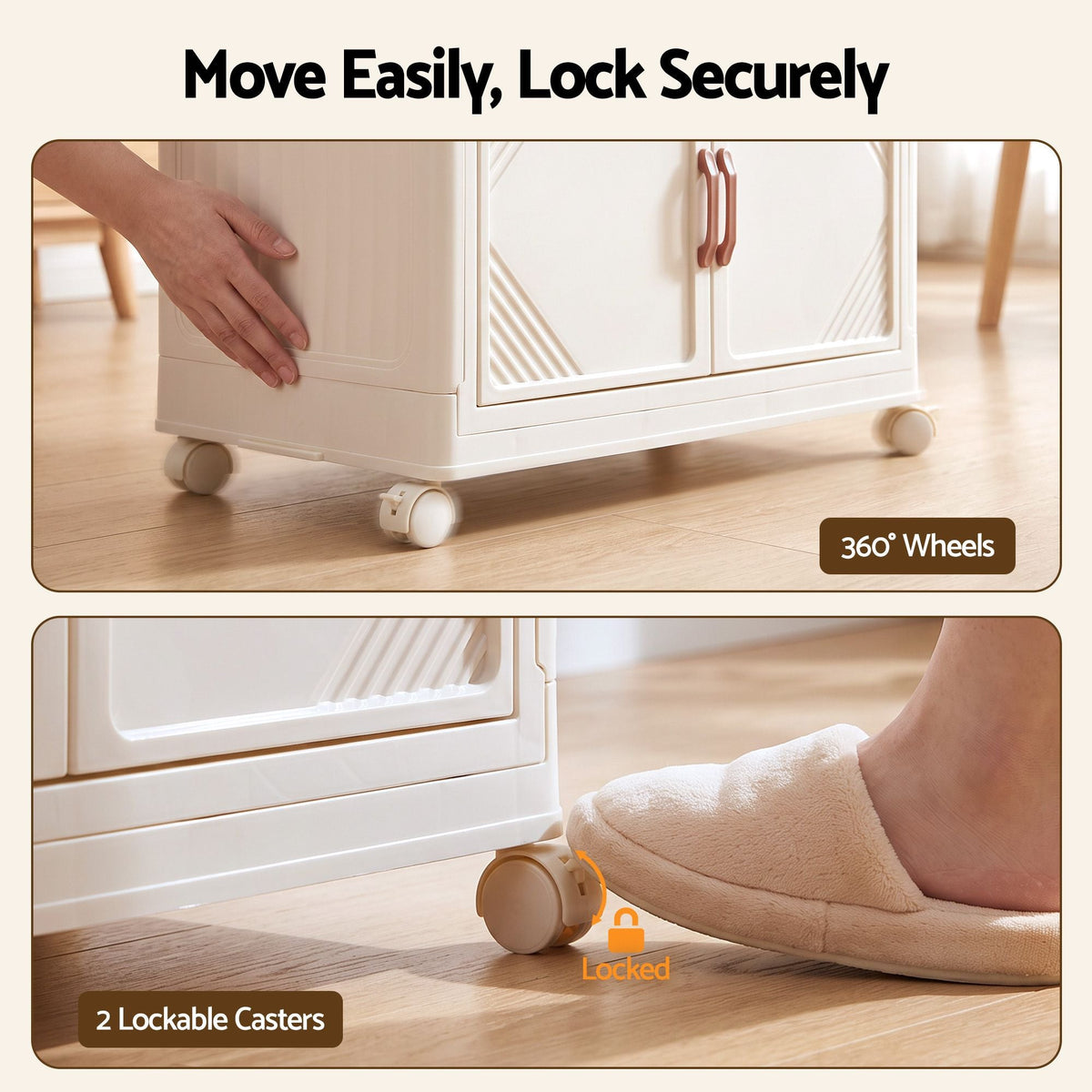 Foldable Stackable Storage Cabinet with Clear Magnetic Doors and Lockable Wheels - White - Home & Garden > Storage > Storage Boxes - Rivercity House & Home Co. (ABN 18 642 972 209) - Affordable Modern Furniture Australia