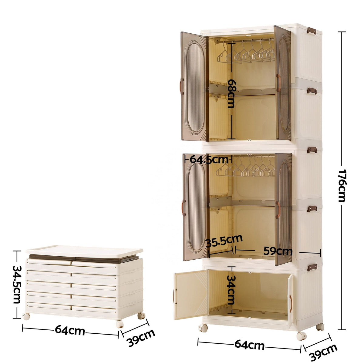 Foldable Stackable Storage Cabinet with Clear Magnetic Doors and Lockable Wheels - White - Home & Garden > Storage > Storage Boxes - Rivercity House & Home Co. (ABN 18 642 972 209) - Affordable Modern Furniture Australia