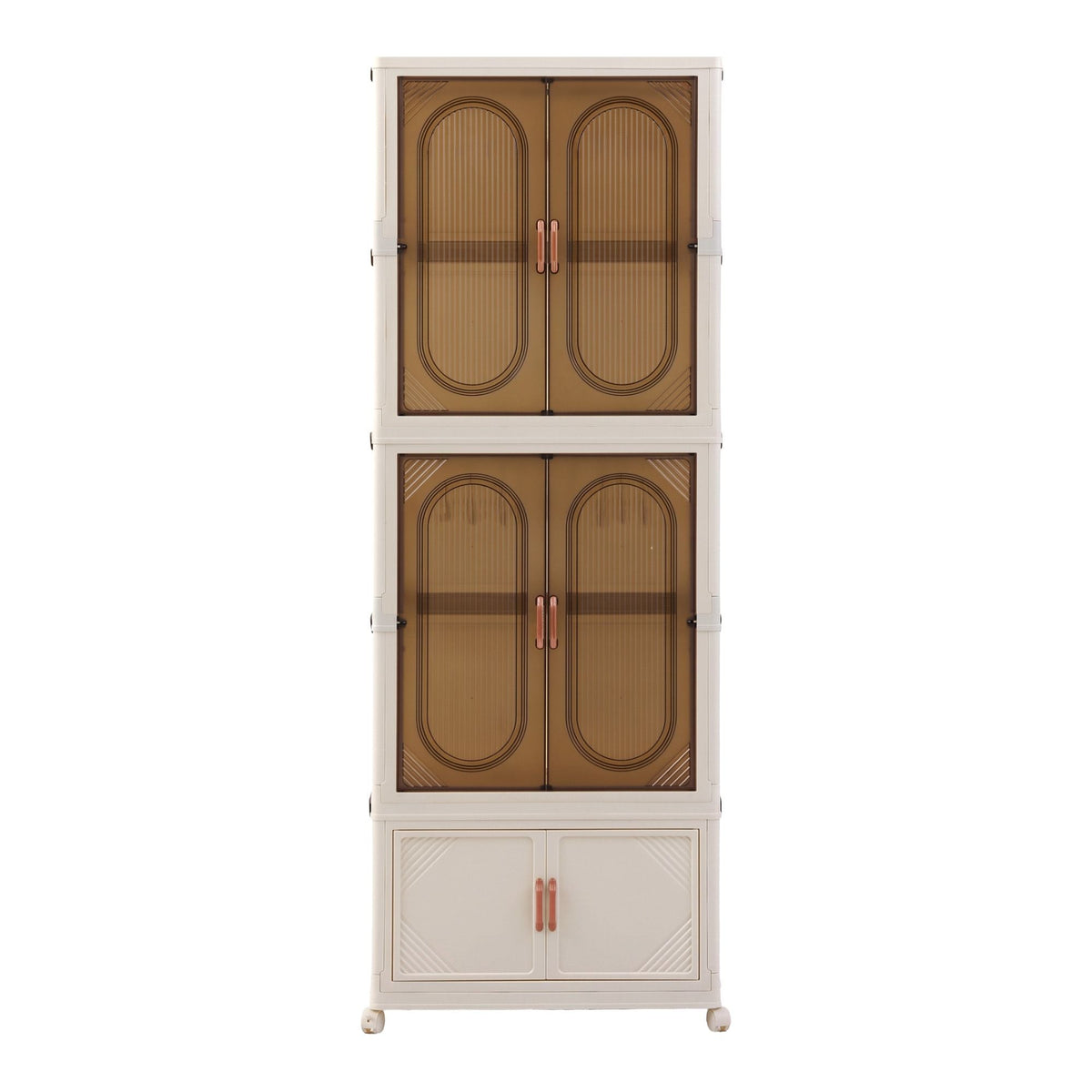 Foldable Stackable Storage Cabinet with Clear Magnetic Doors and Lockable Wheels - White - Home & Garden > Storage > Storage Boxes - Rivercity House & Home Co. (ABN 18 642 972 209) - Affordable Modern Furniture Australia