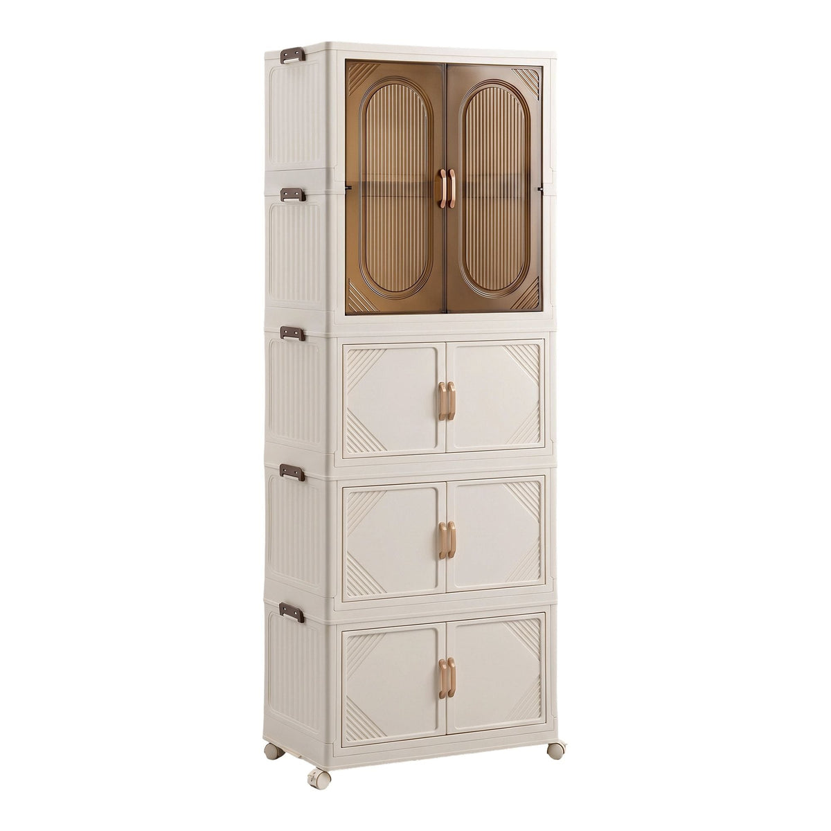Foldable Stackable Storage Cabinet with Clear Magnetic Doors and Lockable Wheels - White - Home & Garden > Storage > Storage Boxes - Rivercity House & Home Co. (ABN 18 642 972 209) - Affordable Modern Furniture Australia