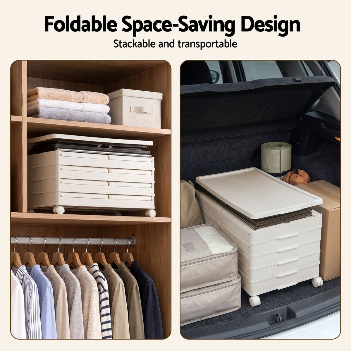 Foldable Stackable Storage Cabinet with Clear Magnetic Doors and Lockable Wheels - White - Home & Garden > Storage > Storage Boxes - Rivercity House & Home Co. (ABN 18 642 972 209) - Affordable Modern Furniture Australia