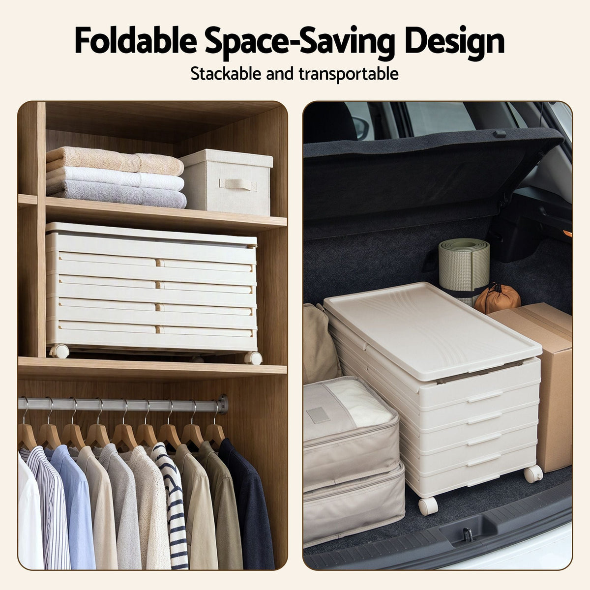 Foldable Stackable Storage Cabinet with Clear Magnetic Doors and Lockable Wheels - White - Home & Garden > Storage > Storage Boxes - Rivercity House & Home Co. (ABN 18 642 972 209) - Affordable Modern Furniture Australia
