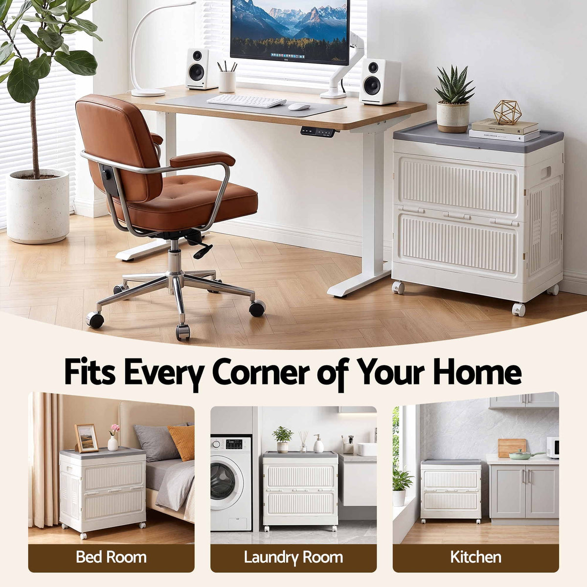 Foldable Stackable Storage Cabinet with Flip-Top Lid and Lockable Wheels - White - Home & Garden > Storage > Storage Boxes - Rivercity House & Home Co. (ABN 18 642 972 209) - Affordable Modern Furniture Australia